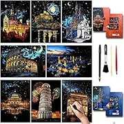 Rainbow Scratch Painting Art Kit - Family Friendly Crafts for Adults and Children, DIY Craft Kit with 4 Tools and 8 Sheets of Paper, Ancient Cities Series Creative Gifts (European)-DESINIK