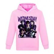 Unbrand Wednesday Addams Printed Long Sleeve Hoodies Kids Boys Girls Casual Hooded Sweatshirt Pullover Jumper Tops Pink 9-10 Years