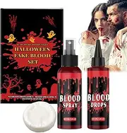 Fake Blood - Fake Blood Makeup Kit | Artificial Halloween Blood | Realistic Blood Drops | Face Paint Spray Drops Cleaning Soap for Women Men Vampire Zombie Cosplay Dress Up Masquerade Props