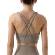 Nevenka Comfort Sports Bra Push up Medium Support Yoga Tops Padded-Khaki