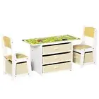 Activity Desk and 2 Chair Set Bricks & Roads Style Toddlers Dining Table White