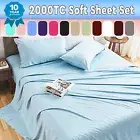 2000TC 4PCS Fitted Flat Bed Sheet Set Soft Single/Double/Queen/King/KS All Size