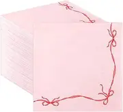 50Pack Red Pink Bow Paper Napkins Bachelorette Decorations Bow Theme Birthday Party, Bridal Engagement Decor, Girl Baby Shower Table Supplies 6.5''