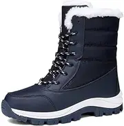 [Jakcuz] Women Snow Boots Lace-up Water Resistant Winter Shoes with Faux Fur Lining Warm High Top Boots for Women