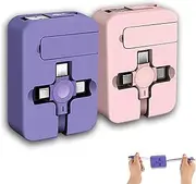 2 Pcs 3 in 1 Retractable Multi Charging Cable (3.28FT) with USB C/Micro USB/IP and Phone Stand, Compatible with iPhone/Android/Tablet (Purple+Pink)