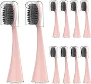 Replacement Toothbrush Heads for Burst Electric Toothbrush Adults with Dust Cover Caps, Soft Charcoal Bristles for Deep Cleaning, Plaque Removal and Whiting Teeth, 10 Counts, Rose Gold