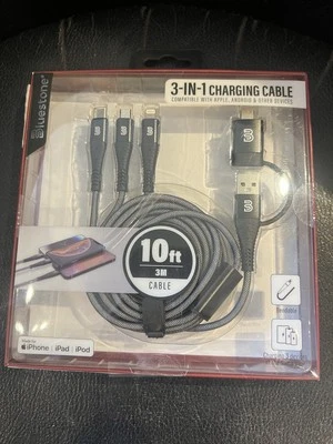 BLUESTONE 10ft CABLE 3-in-1 Charging Cable USB-A/ Type-C, Type-C & Micro USB