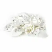 Stunning Silver Bridal Comb Ivory Rose Pearl and Rhinestone Accent Hair Comb