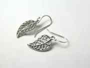Leaf Nature earrings .925 sterling silver hooks pewter charms 1" Leaves