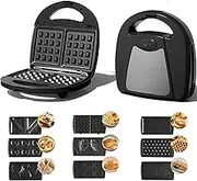Waffle Sandwich Maker, 750W Portable Waffle Iron Maker, with Removable Non-Stick Pot Liner and Led Indicator Lights, for Cake, Paninis, Steaks, Grill, Lunch, Snacks for Perfect Lunch Snacks