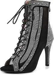 [YCALCP] Latin Dance Boots Women's Open Toe Open Toe Rhinestone Professional Dance Boots Salsa Tango Bachata Dance Shoes