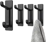 Heatunk Extra Strong Heavy-Duty Self Adhesive Hooks: Stainless Metal Hooks for Towels, Coats, Hats, Purses - Holds up to 6KG - Ideal for Bathroom, Shower, Kitchen - Black, 4 Pack