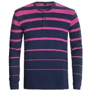 Calida Body Wear - Men's M - NIP - Pink & Blue Striped Cotton L/S Henley Shirt