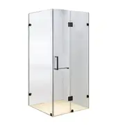 DELLA FRANCESCA Frameless Shower Screen - Black Hinges - Square Handles 1200mm x 1000mm