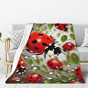 Flannel Throw Blanket, Ladybug Blankets for Couch Washable Lightweight Blanket for Bed Soft Fleece Blanket 40"x30" Air Conditioning Blanket Warm Plush Blankets for All Season