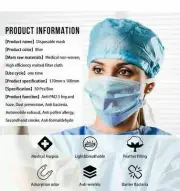 50 Pcs Disposable Medical Face Mask 3-Layer Face Mask Mouth Cover Shield Blue