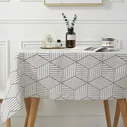SESTYLE Rectangle Tablecloth Geometric Style Cotton Linen Table Cloth Dust-Proof Table Cover for Kitchen Dinning Tabletop Decoration Black White, Cotton, White, Square/Round, 55" x 55" (2-4 Seats)