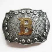 Western Men‘s Zinc alloy Leather Belt Buckle Cowboy Letter B shape Pattern