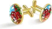 [Generic] Beautiful Nature Farm Animals Wind Turbines Print Classic Stainless Steel Cufflinks for Mens, Suit Shirt Cuff Links Jewelry Business Wedding Gifts, Golden