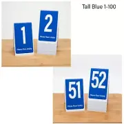 Plastic Table Numbers 1-100, Blue w/ white numbers, Tent style, Free shipping