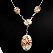 Premium Quality Rosetta Picture Jasper & Garnet 925 Silver Necklace N-1023