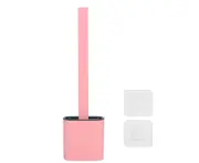 Wall Mounted Long Handle Toilet Brush with Holder Cleaning Brush Set for Bathroom AccessoriesPink