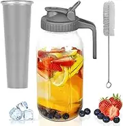 Glass Mason Jar Pitcher with Lid 2 Quart (64oz/2L) Wide Mouth Leak Proof Water Jug with Filter Lid Cold Brew Pitcher for Water/Juice/Milk/Tea/Iced Coffee and Drinks