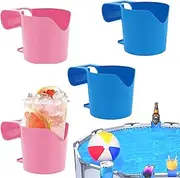 Pack of 4 Drink Holders Pool, FORMVERSITY Drink Holder Pool Edge Made of Plastic Pools Accessories, Swimming Pool Drink Holder Poolside Drink Hanging Cup Holder Pools Gadgets Blue and Pink
