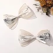 4 Pcs Chinese Style Bows with Pattern, Large Bowknot for Crafts, Sewing, Hair Clip Making, Clothing Accessories