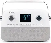 Roxel Retro D2 DAB and FM Radio – 5W Wireless BT Speaker, USB Playback, AUX, Alarm Clock, 30 Preset Stations, Portable Design, Rechargeable Battery, Telescopic Antenna, LCD Display (White)