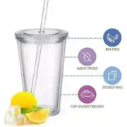 500ml Double-layer Walled Cup Plastic Clear with Lid&Straw ζ√ ◆β