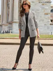 Sosandar Brown Checked Double Breasted Blazer (AT6406) | $196