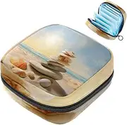 Period Bag,Sanitary Napkin Storage Bag,Sea Shells Sand Stones,Tampon Holder for Purse