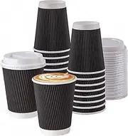 Coffee Cups,12oz,50 Sets - Coffee Cups w/Sleeve Lids, Triple Insulated Coffee Mug with Lid, Heat-Resistant, Spill-Proof, Ideal for Hot & Cold Drinks(Black)
