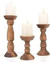 Farmhouse Wooden Candle Holders for Pillar Candles Set of 3, Rusitc Wood Holder Table Centerpiece Decor, 12'' 9'' 6'' Vintage Tall Stand Decorative, Brown