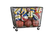 Large Sports Ball Storage Cart Lockable Bin Cage Sports Equipment Organiser Basketball Football Toys Holder Rack Garage Gym