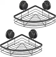 CARLA HOME 2 Pack Corner Shower Caddy Shelf Basket Rack with Premium Vacuum Suction Cup No-Drilling, Rust Proof Stainless Steel Bathroom Shelf Shampoo Holder No Drilling (Round)