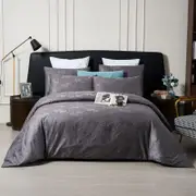 CottonMore 100% Cotton Sateen Jacquard Pattern Quilt Doona Cover Set Dark Grey - Queen