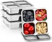 Misichao Snack Containers with 4 Compartment | Reusable Divided Food Storage Containers | Small Bento Lunch Box for Kids Adults | School Work and Travel (4, Grey)