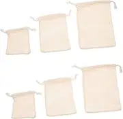 HOMOCONO 6pcs Washable Cotton Drawstring Bags Mesh Produce Bags for Fruits Vegetables Versatile Organizer for Home Storage Reusable Cotton Mesh
