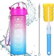 XACIOA 32oz Water Bottle with Straw,Drink Bottle with Time Marking Leakproof BPA Free,Ensure You Drink Enough Water Throughout The Day for Fitness and Outdoor Enthusiasts (18-zilan)