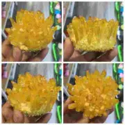 Natural Aura Yellow Titanium Quartz Crystal Cluster VUG Specimens Reiki Stone