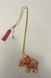 Betsey Johnson Necklace Elephant Pink Red Gold Crystals
