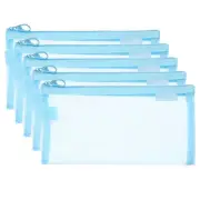 5pcs Mesh Cosmetic Bags, A6 Pencil Case Nylon Makeup Zipper Mesh Bag, Blue
