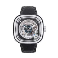 在飛比找蝦皮購物優惠-Sevenfriday 自動黑色皮革男士手錶 SF-PS1/