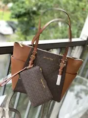 Michael Kors Women Brown PVC Leather Shoulder Tote Purse handbag Bag+ id Wallet