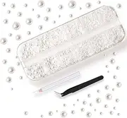 Pearls for Crafts, 2000PCS Flatback Pearls Rhinestone Multi Size Pearls for Nails with Pickup Pencil and Tweezer for Nail Art and DIY Decoration (White AB)