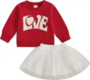 [Thorn Tree] Valentine's Day Skirts Set Toddler Girl Spring Winter Outfits Heart Sweatshirt Mesh Skirts Cute Baby Girl Set
