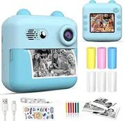 Kids Camera Instant Print，Suitable for Birthdays for Children Aged 3-10，1080P HD Digital Child Printable Camera，Portable Toys for Kids (A22-Blue)