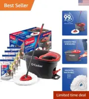 Powerful Microfiber Spin Mop & Bucket - 4 Refills - Floor Cleaning System